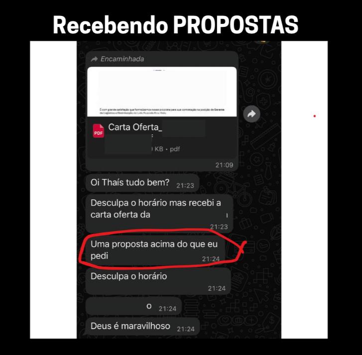 Depoimento de mentorado recebendo proposta acima do esperado