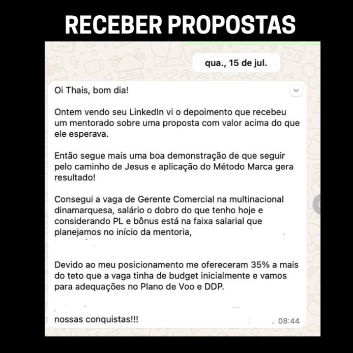 Depoimento de mentorado aprovado como Gerente Comercial em multinacional dinamarquesa